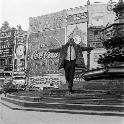 Mike Eghan Jr. first black DJ in London, photographed by James Barnor in Piccadilly Circus, CIRCA 1967