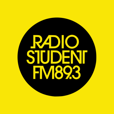 Logotip Zavoda Radio Študent na rumenem ozadju