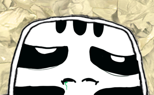 Prehlajen mikrofonček pasivno stoji za goro porabljenih robcev