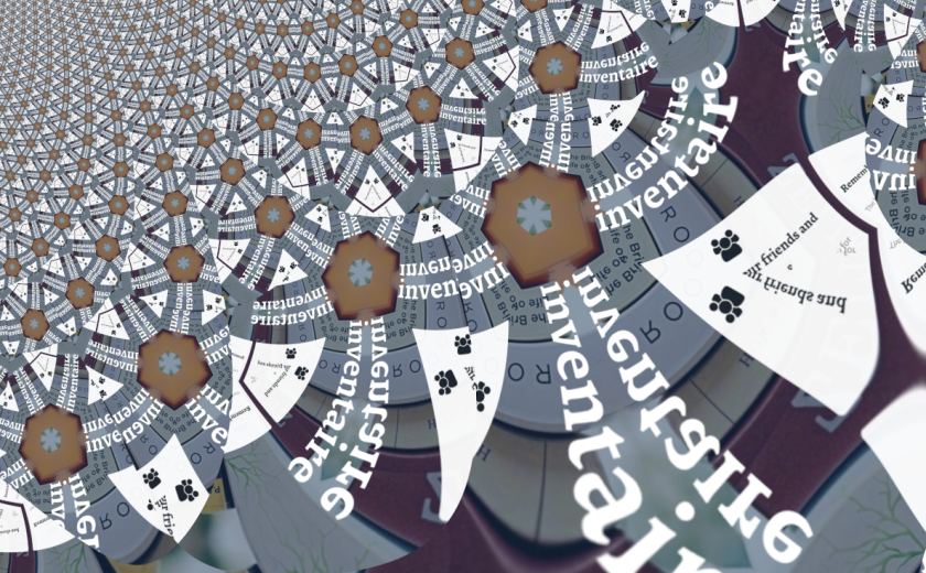 Kaleidoskopiran in fraktaliziran zajem zaslona strani inventaire.io